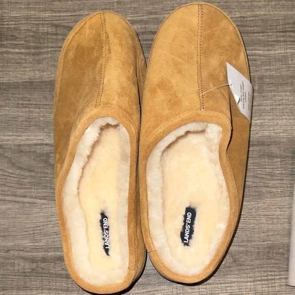 NWOB LAND’S END Men's Suede Slippers with Shearling Lining - Picture 2 of 3